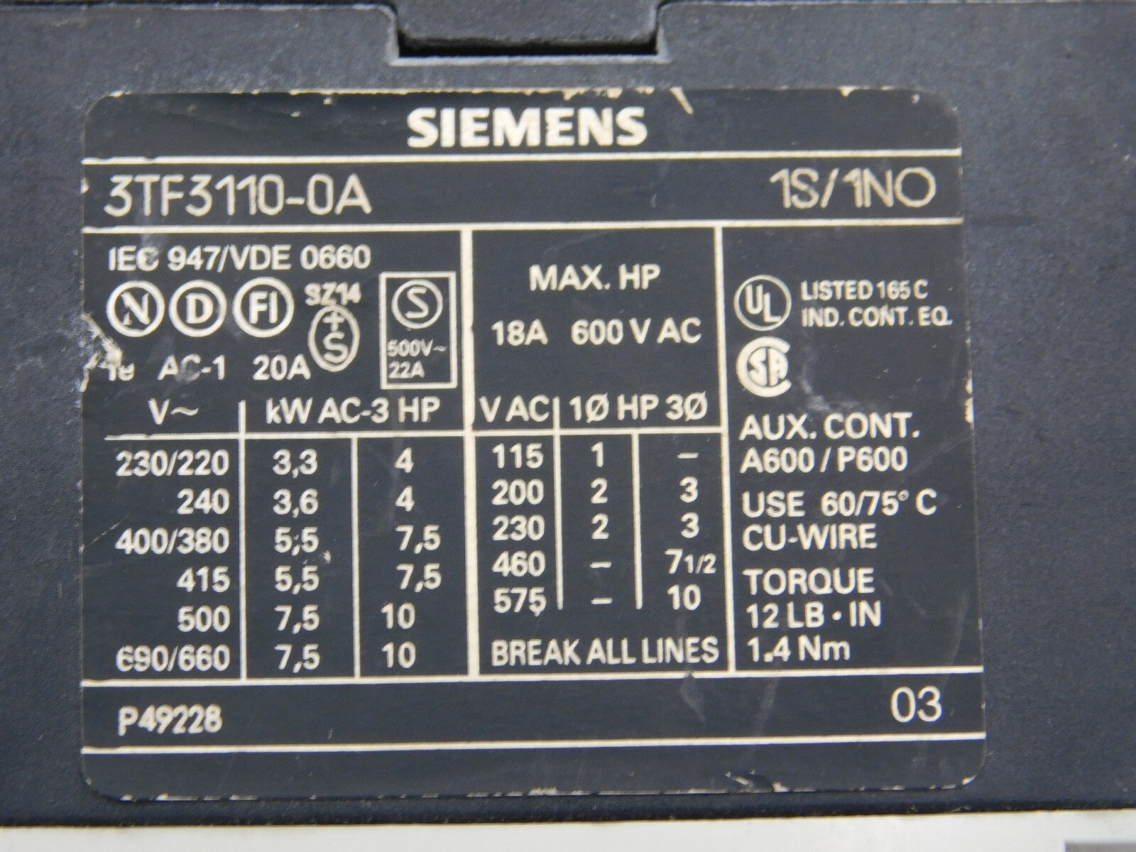 SIEMENS Schütz 3TF3110-0A 3TX4010-2A