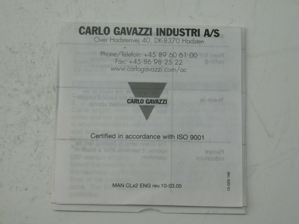 CARLO GAVAZZI CLP2ET1C230 SUPPLY 230 VAC