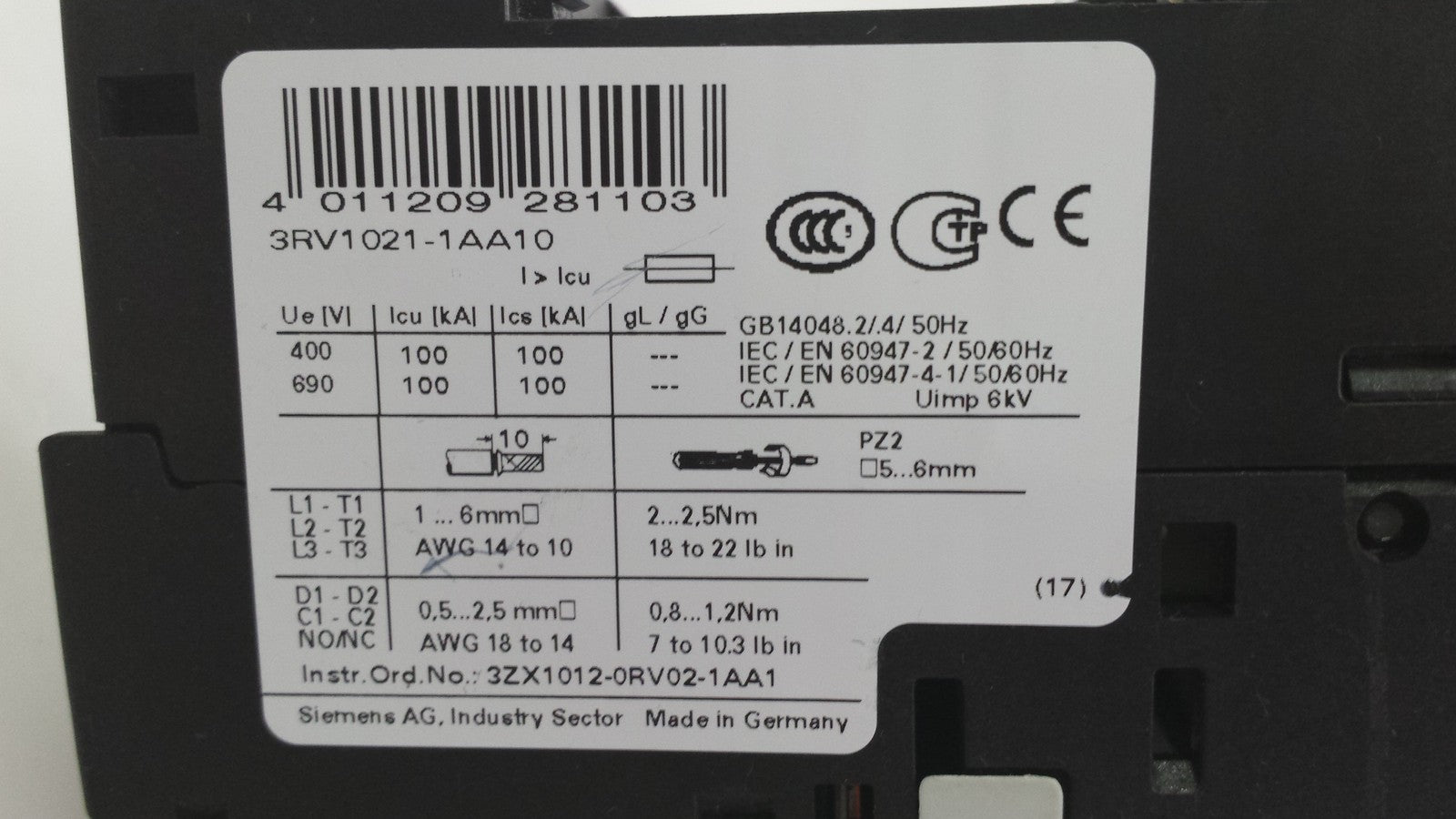 SIEMENS SIRIUS 3RV1021-1AA10