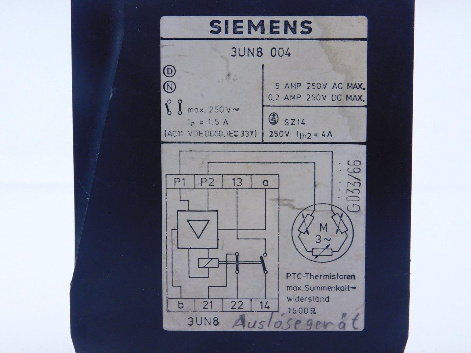 SIEMENS 3UN8 004 220V~40-60Hz