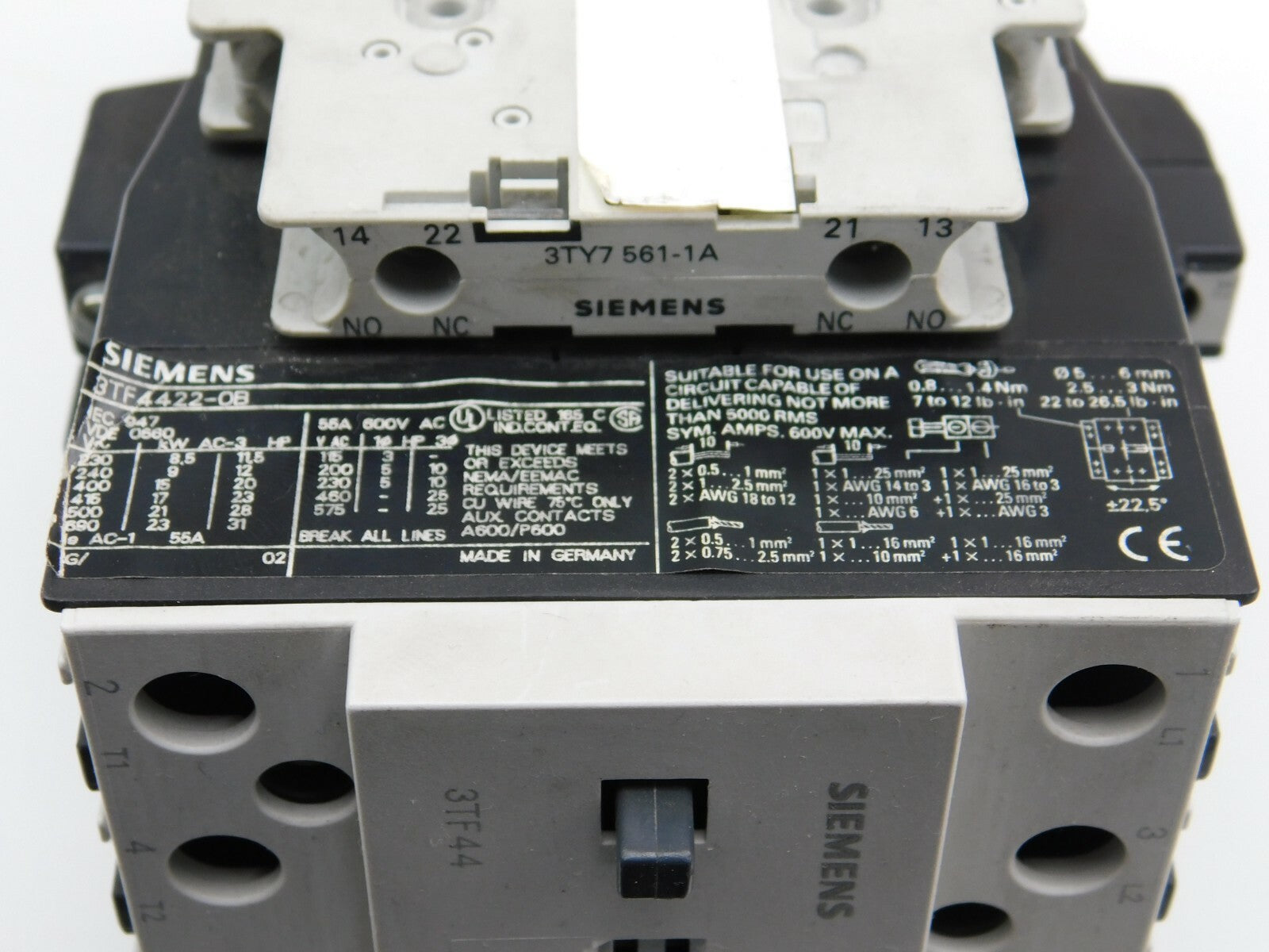 SIEMENS Leistungsschütz 3TF4422-0B 24 VDC