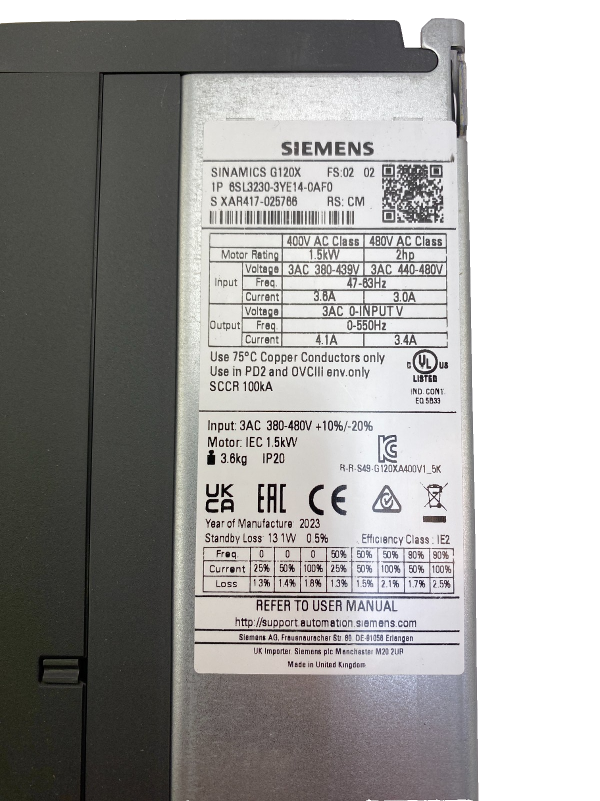 Siemens Sinamics G120X 6SL3230-3YE14-0AF0