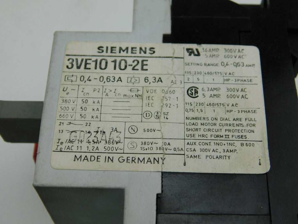 SIEMENS Motorschutzschalter 3VE1010-2E