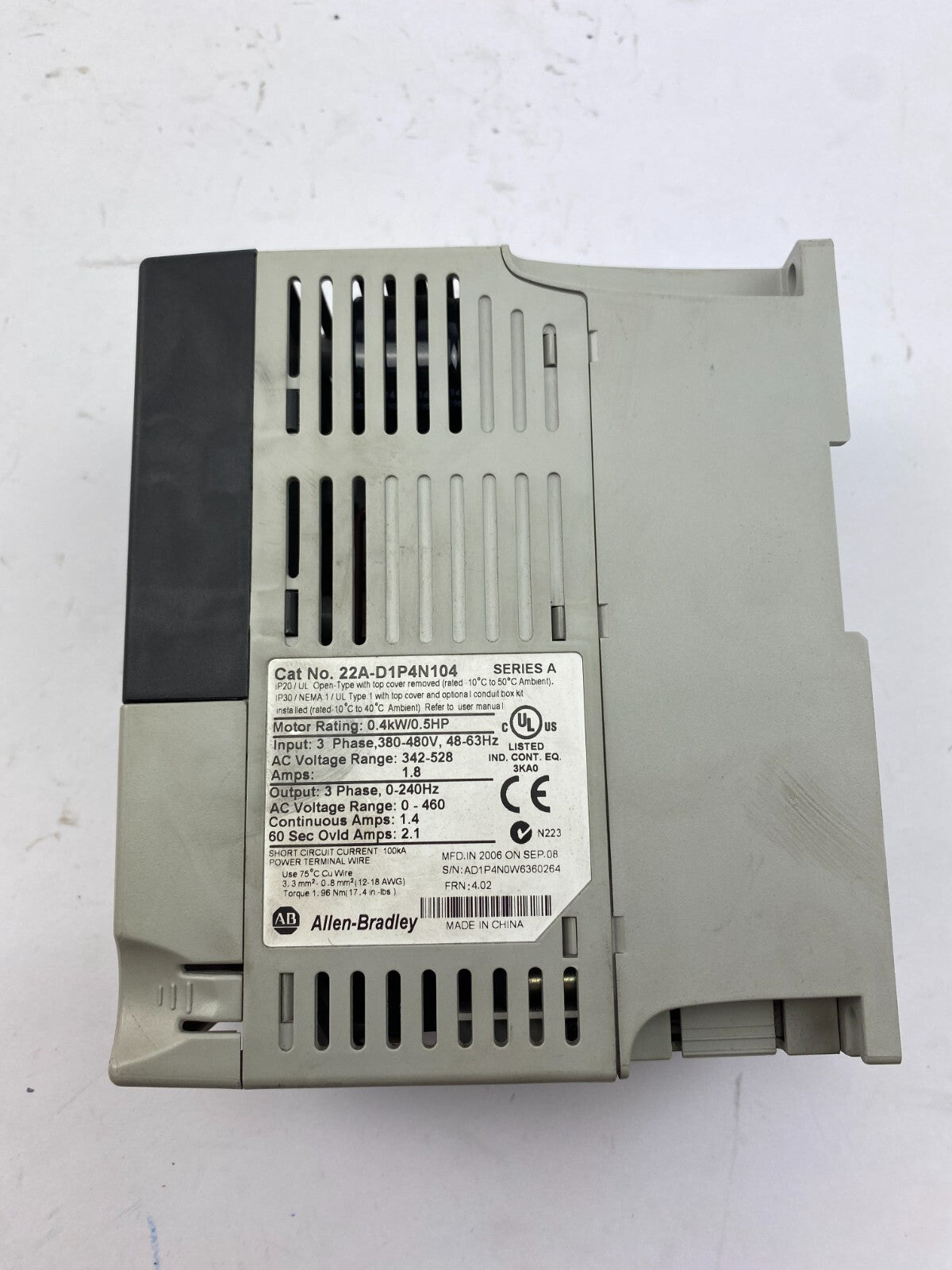 Allen-Bradley 22A-D2P3N104 0.4kW/0.5HP