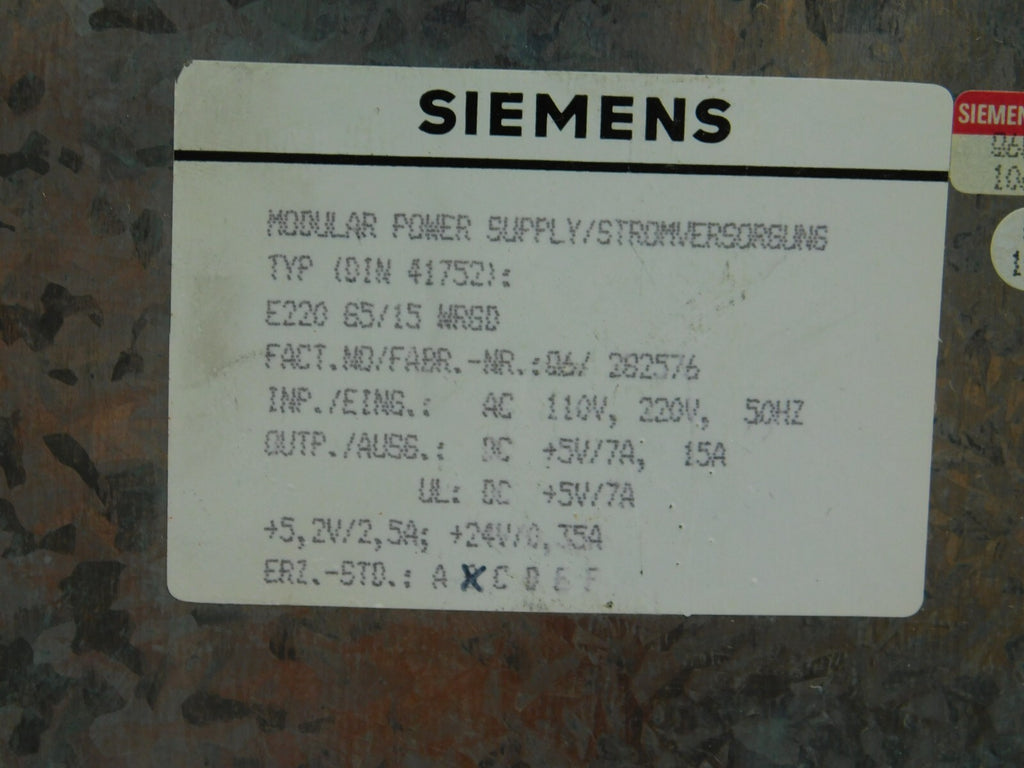 SIEMENS Modular Power Supply SIMATIC S5 PS 7A/15A 41752