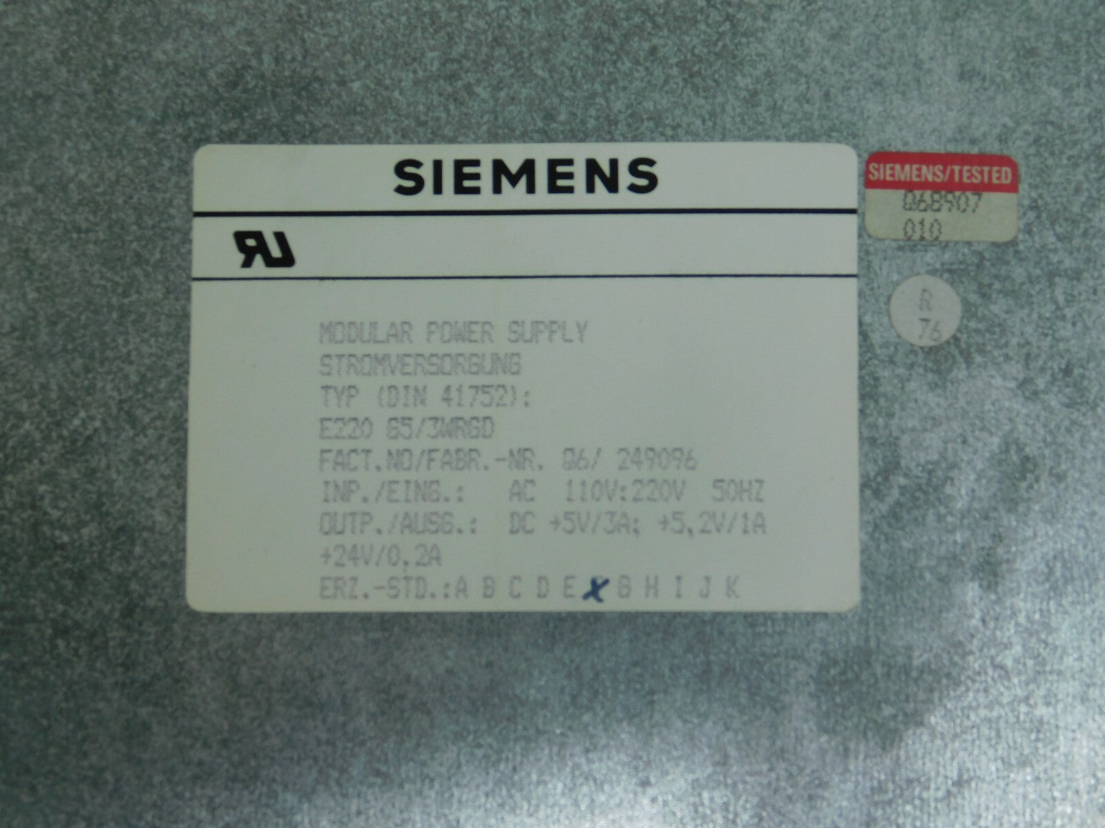 SIEMENS SIMATIC S5 DIN 41752 MODULAR POWER SUPPLY