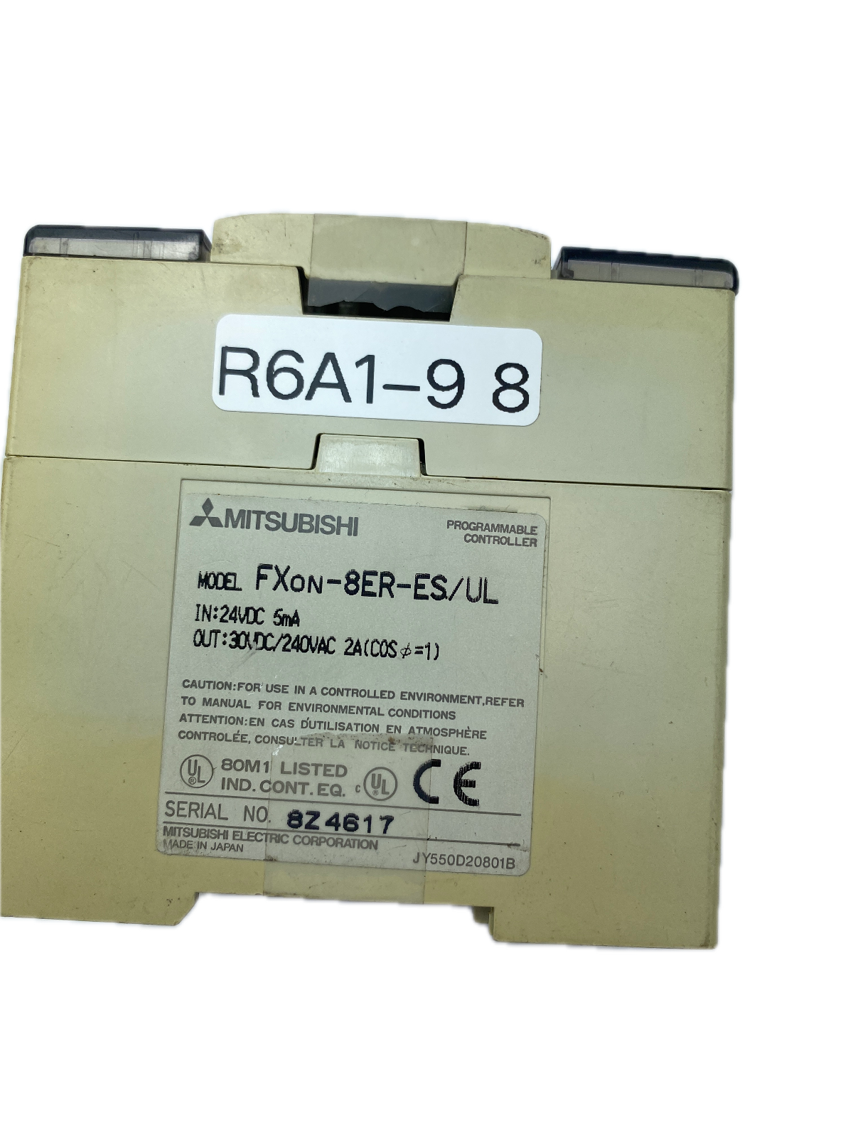 MITSUBISHI PROGRAMMABLE CONTROLLER MODEL FXON-8ER-ES/UL IN:24VDC 5mA OUT: 30VDC/