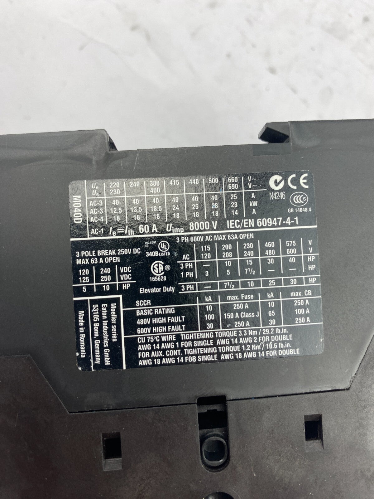 EATON DIL M40 XCE040D + EATON ETR4-51-A