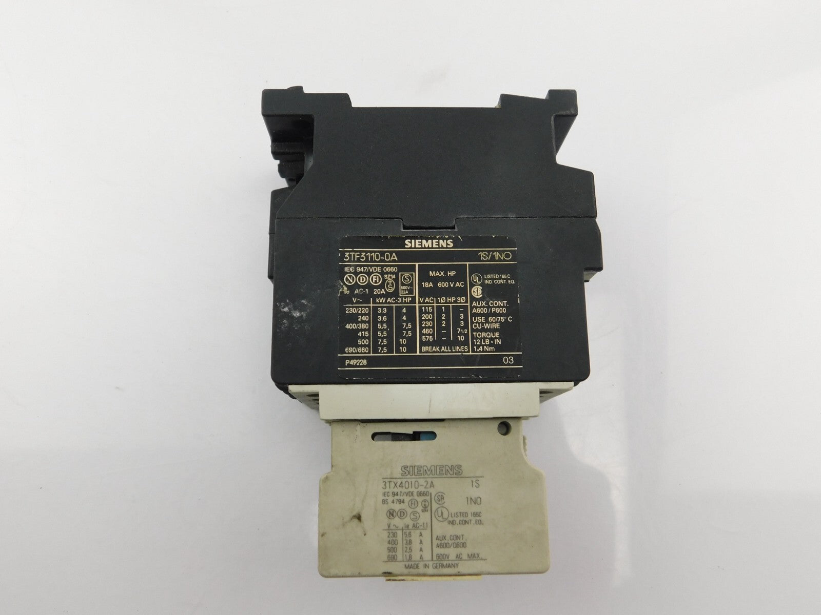 SIEMENS Schütz 3TF3110-0A 3TX4010-2A