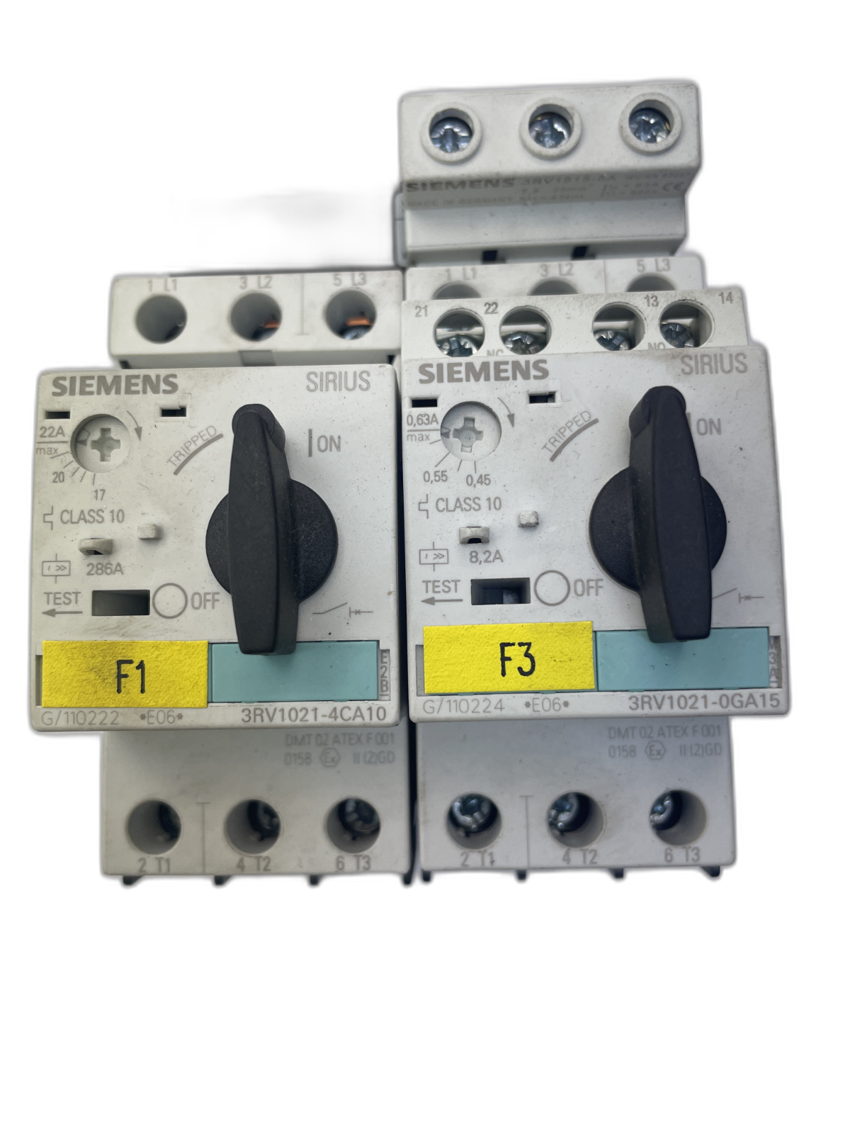 Siemens Sirius 3RV1021-4CA10 (F1) und 3RV1021-0GA15 (F3)