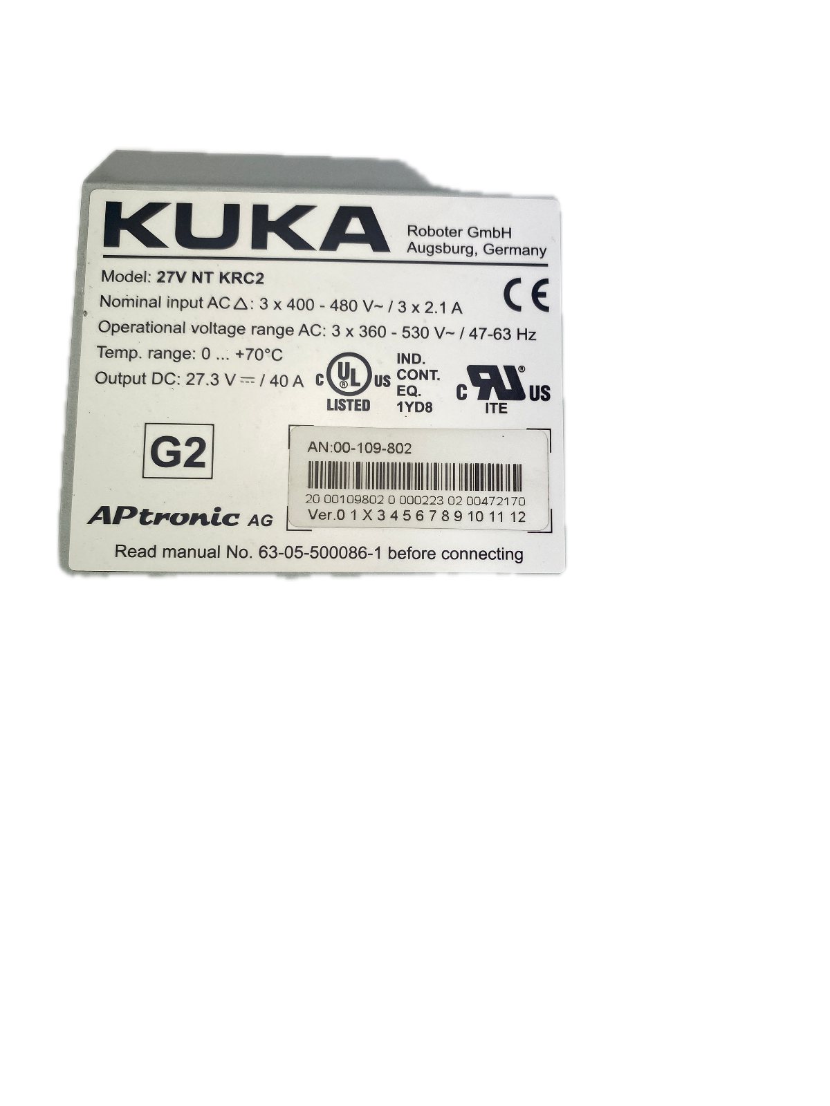 KUKA  27V NT KRC2 AN:00-109-802
