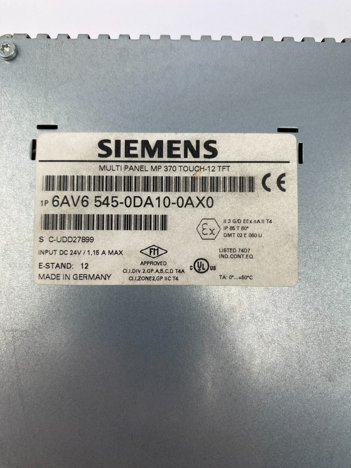 SIEMENS SIMATIC MULTI PANEL MP 370 TOUCH 6AV6 545-0DA10-0AX0