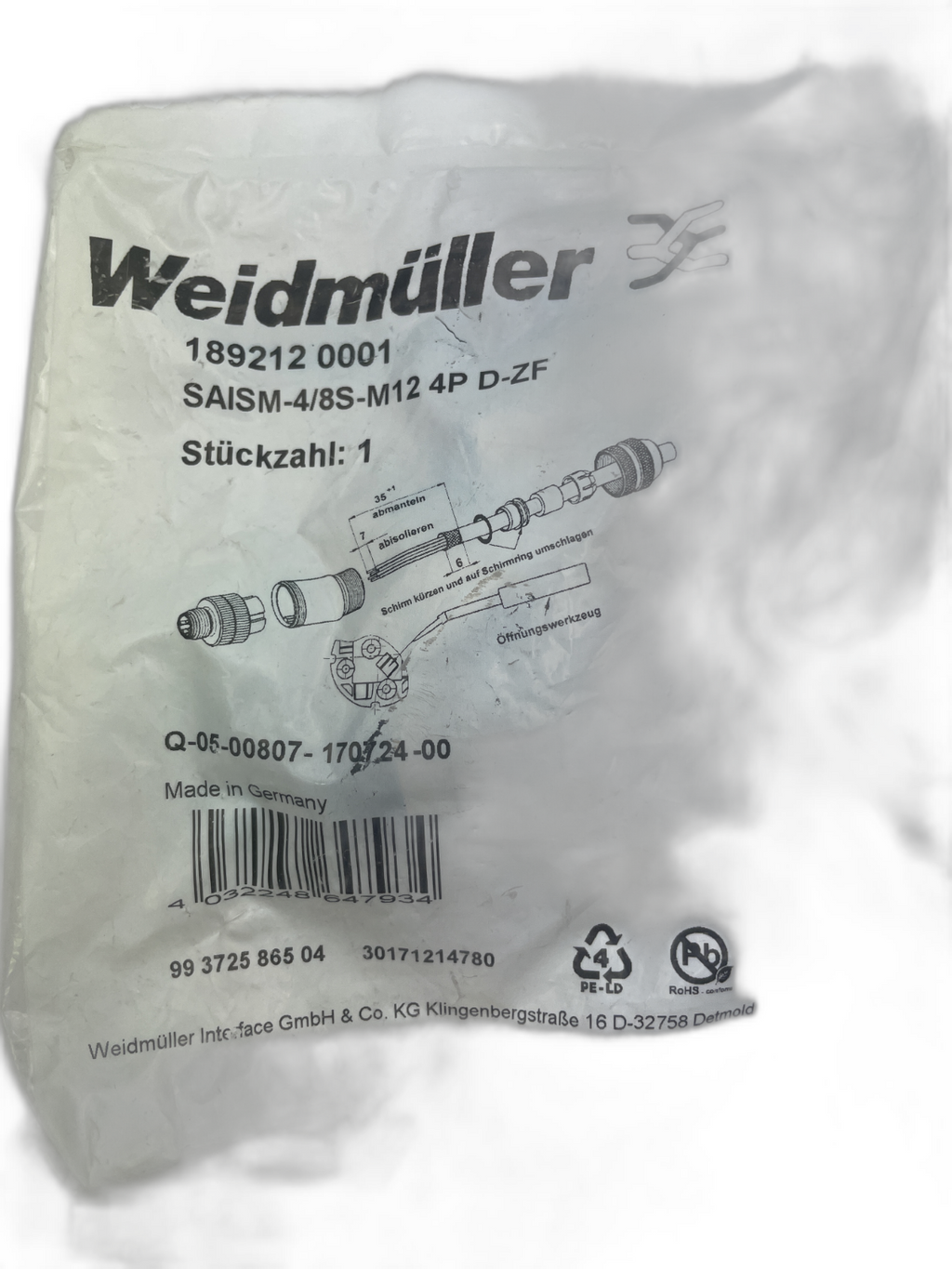 Weidmüller SAISM-4/8S-M12 4P D-ZF Sensor-Aktor-Steckverbinder (189212 0001)