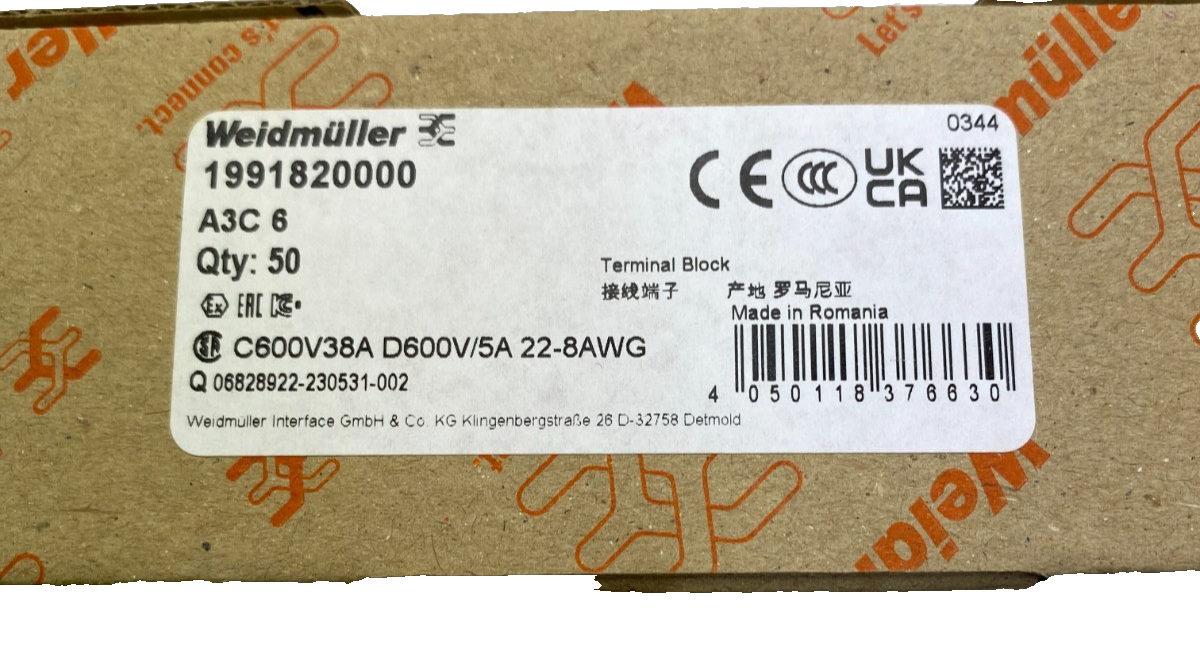 Weidmüller 1991820000 A3C 6 **50 Stück**