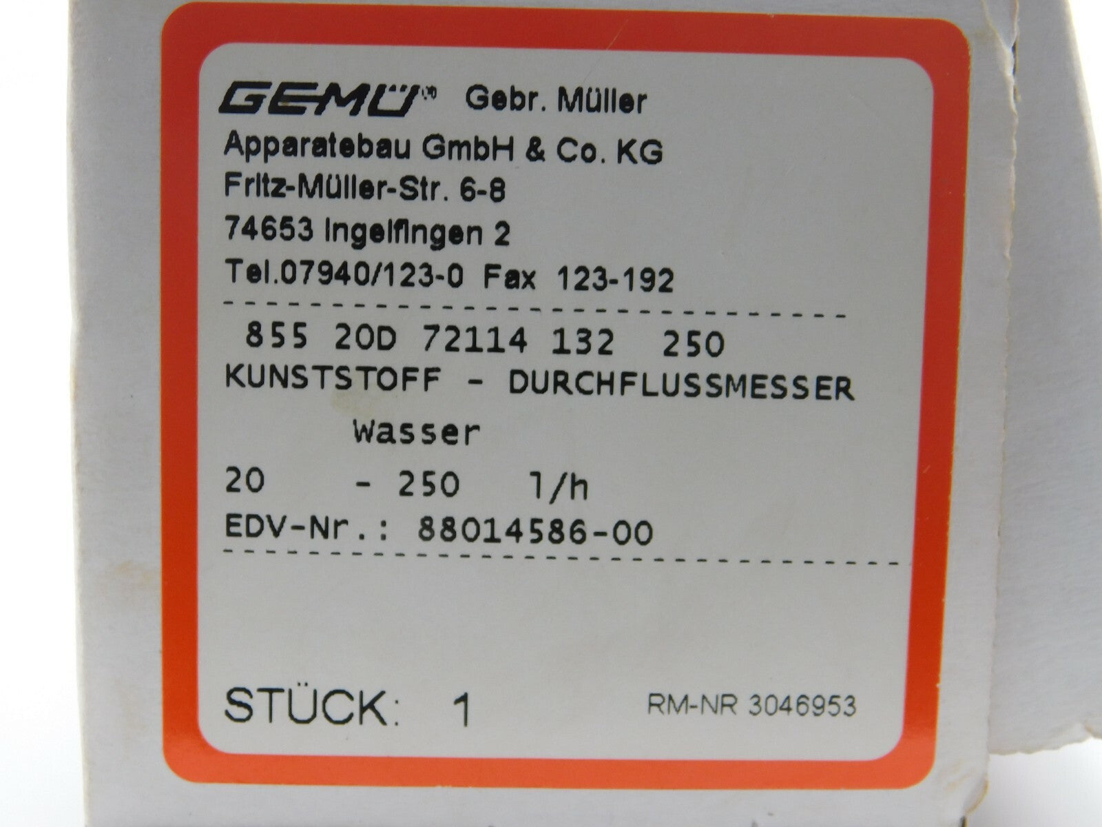 GEMÜ DURCHFLUSSMESSER 855 20D 72114 132 250 880014586-00